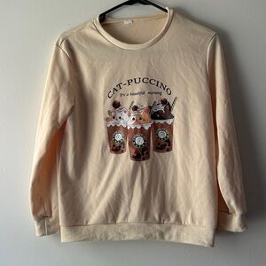 Cat-Puccino Graphic Beige Sweatshirt